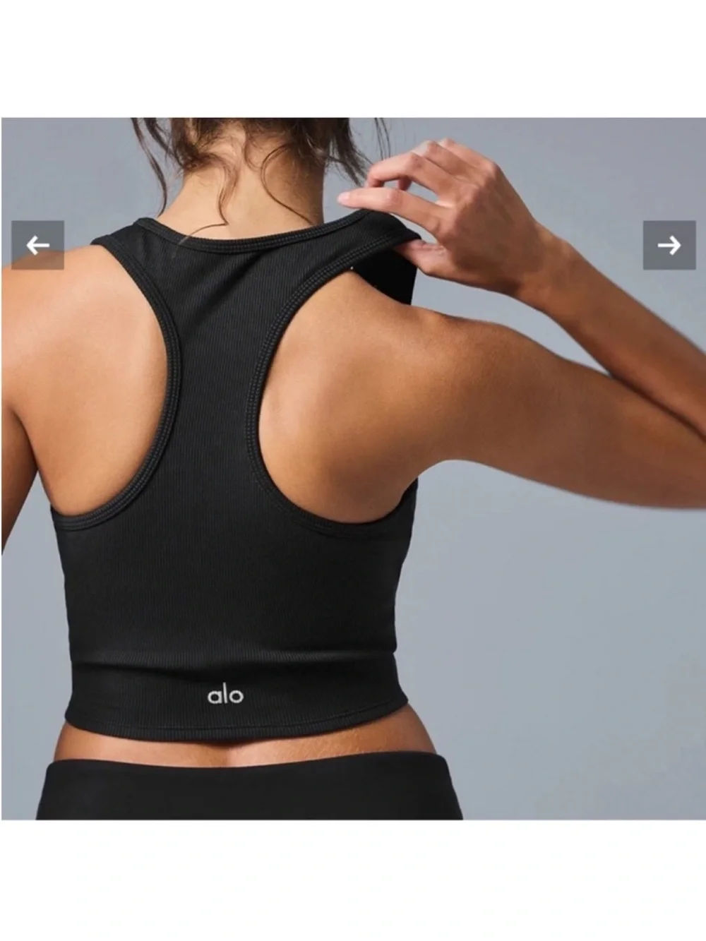 Alo Yoga Goddess Ribbed Cropped Racerback Tank Top Black Sz XS 2-4 W9565R